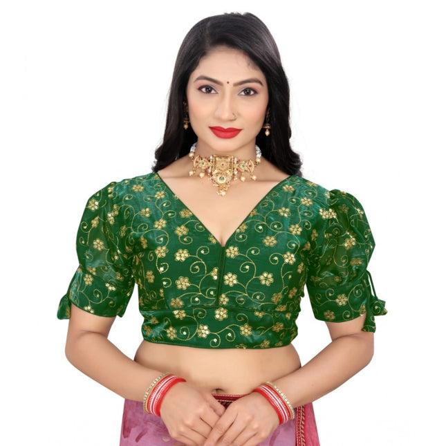 Rosolly Women's Jimmy Choo Embroidery Readymade Blouse (Green, Size: Free Size)