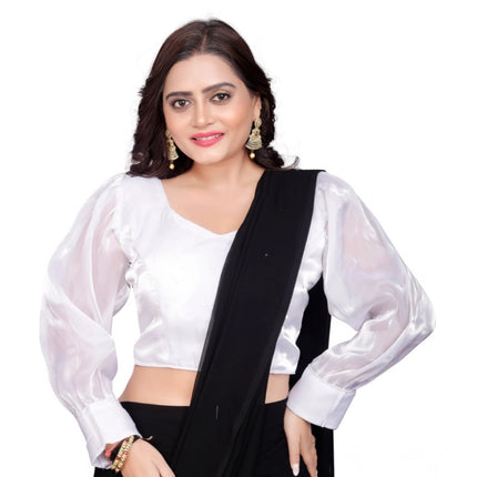 Rosolly Women's Organza Plain Readymade Blouse (White, Size: Free Size)