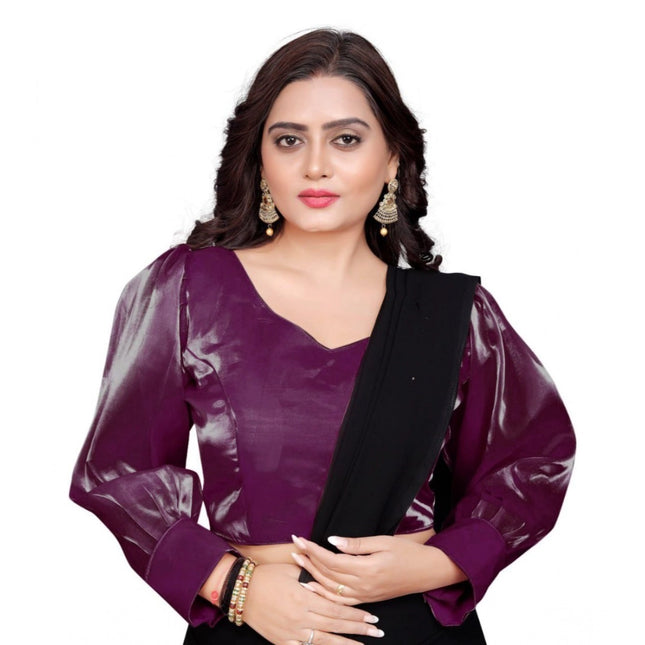 Rosolly Women's Organza Plain Readymade Blouse (Magenta, Size: Free Size)