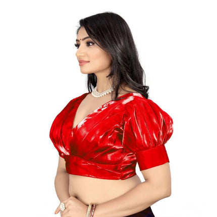 Rosolly Women's Organza Plain Readymade Blouse (Red, Size: Free Size)