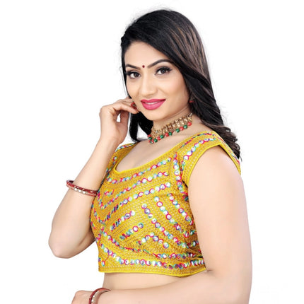 Rosolly Women's Phantom Paper Mirror Readymade Blouse (Mustard, Size: Free Size)