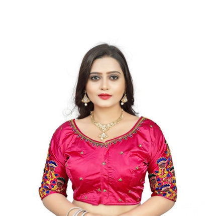 Rosolly Women's Malai Silk Floral Readymade Blouse (Pink, Size: Free Size)