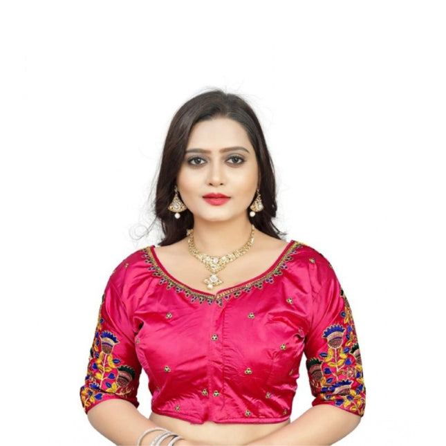 Rosolly Women's Malai Silk Floral Readymade Blouse (Pink, Size: Free Size)