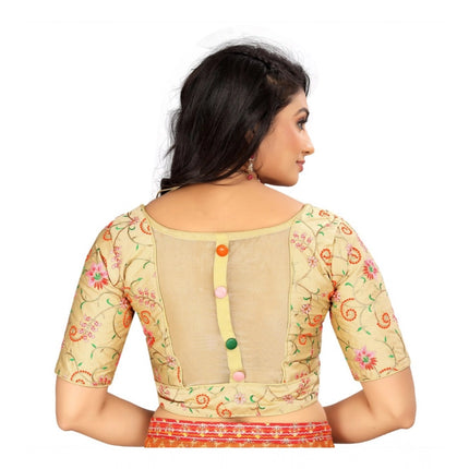 Rosolly Women's Satin Floral Readymade Blouse (Beige, Size: Free Size)