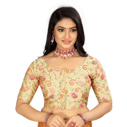 Rosolly Women's Satin Floral Readymade Blouse (Beige, Size: Free Size)