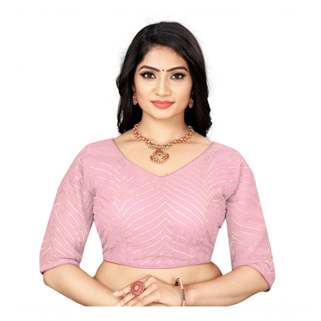 Rosolly Women's Georgette Embroidery Readymade Blouse (L.Pink, Size: Free Size)