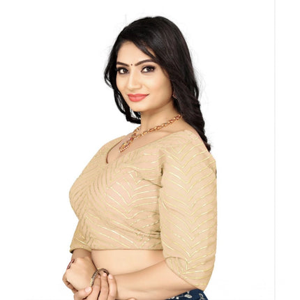 Rosolly Women's Georgette Embroidery Readymade Blouse (Cream, Size: Free Size)