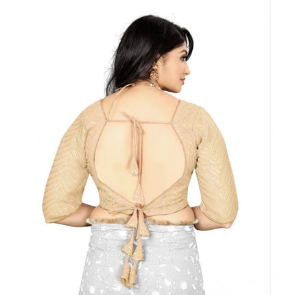 Rosolly Women's Georgette Embroidery Readymade Blouse (Cream, Size: Free Size)