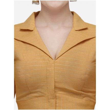 Rosolly Women's Cotton Striped Readymade Blouse (Mustard, Size: Free Size)