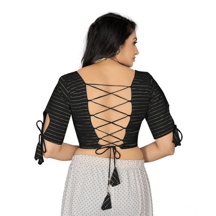 Rosolly Women's Cotton Thread Work Readymade Blouse (Black, Size: Free Size)