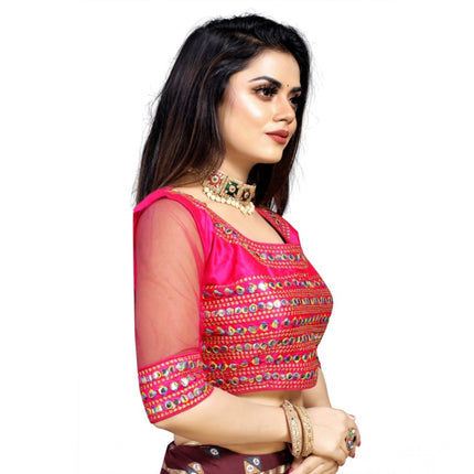 Rosolly Women's Phantom Silk Embroidery Readymade Blouse (Pink, Size: Free Size)