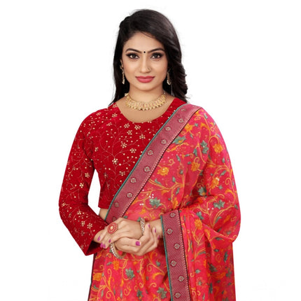 Rosolly Women's Velvet Embroidery Readymade Blouse (Red, Size: Free Size)