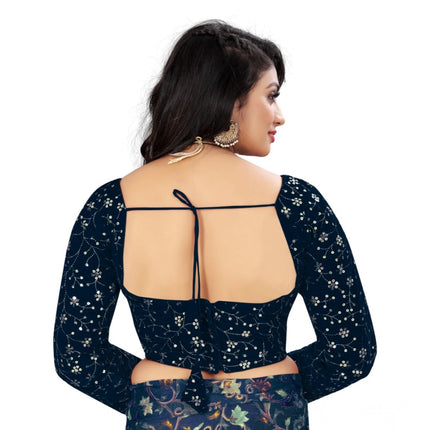 Rosolly Women's Velvet Embroidery Readymade Blouse (Navy Blue, Size: Free Size)
