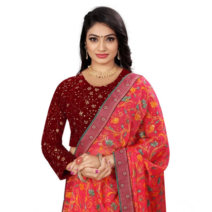 Rosolly Women's Velvet Embroidery Readymade Blouse (Maroon, Size: Free Size)