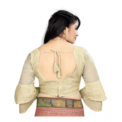 Rosolly Women's Organza Embroidery Readymade Blouse (Cream, Size: Free Size)