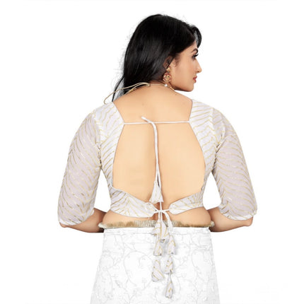 Rosolly Women's Georgette Embroidery Readymade Blouse (White, Size: Free Size)
