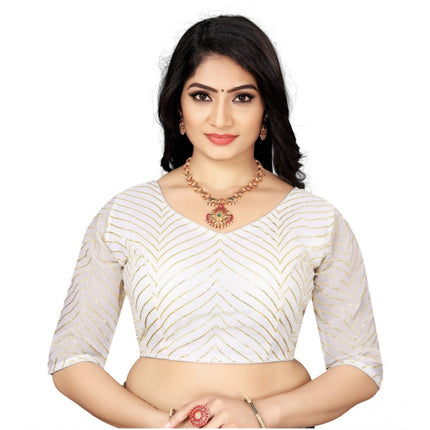 Rosolly Women's Georgette Embroidery Readymade Blouse (White, Size: Free Size)