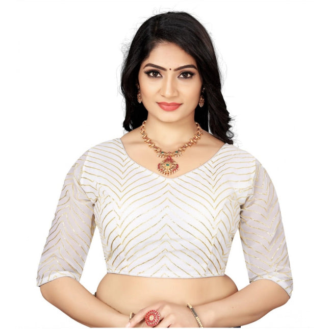 Rosolly Women's Georgette Embroidery Readymade Blouse (White, Size: Free Size)