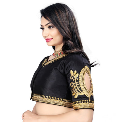 Rosolly Women's Phantom Embroidery Readymade Blouse (Black, Size: Free Size)