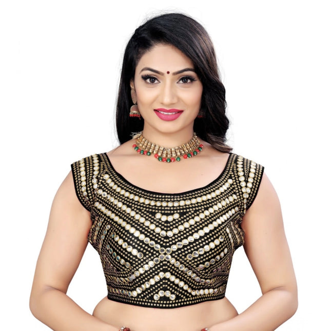 Rosolly Women's Phantom Embroidery Readymade Blouse (Black, Size: Free Size)