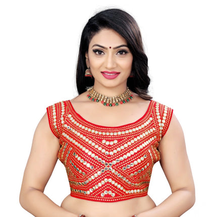 Rosolly Women's Phantom Embroidery Readymade Blouse (Red, Size: Free Size)