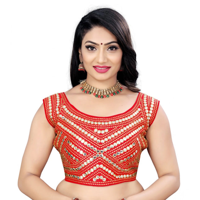 Rosolly Women's Phantom Embroidery Readymade Blouse (Red, Size: Free Size)
