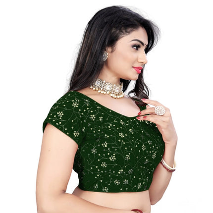 Rosolly Women's Velvet Sequins Readymade Blouse (Green, Size: Free Size)