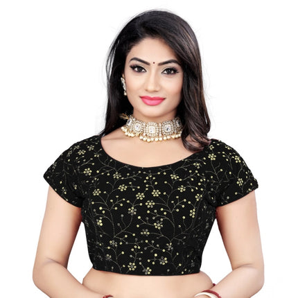 Rosolly Women's Velvet Sequins Readymade Blouse (Black, Size: Free Size)