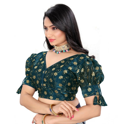 Rosolly Women's Jimmy Choo Embroidery Readymade Blouse (Teal, Size: Free Size)