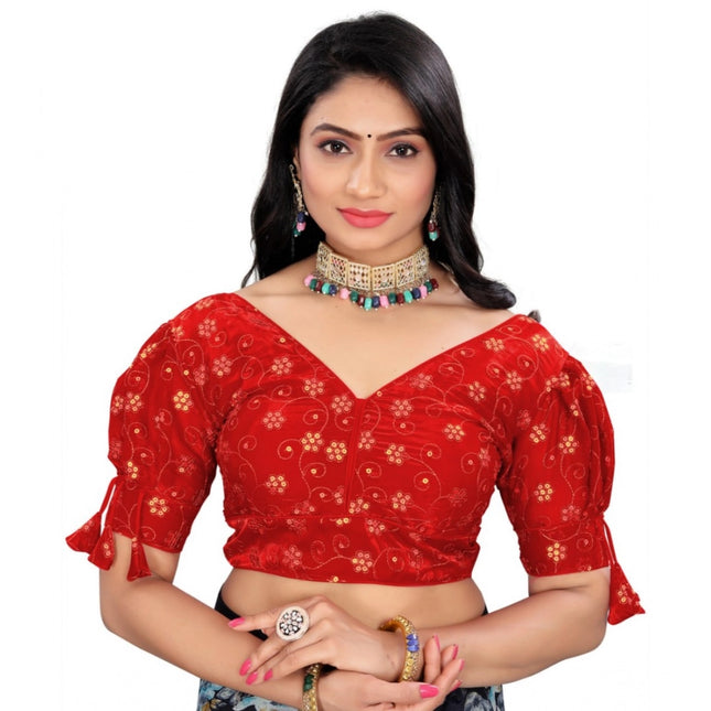 Rosolly Women's Jimmy Choo Embroidery Readymade Blouse (Red, Size: Free Size)