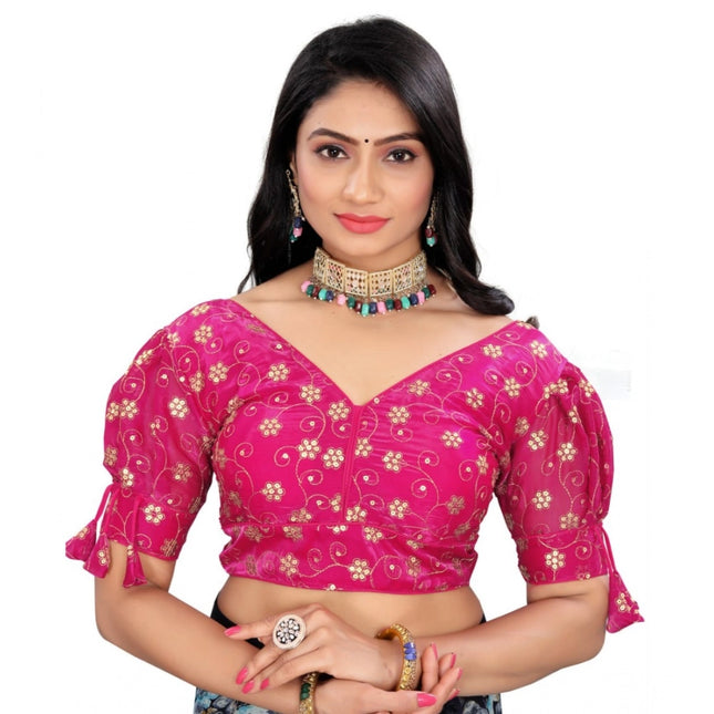 Rosolly Women's Jimmy Choo Embroidery Readymade Blouse (Pink, Size: Free Size)