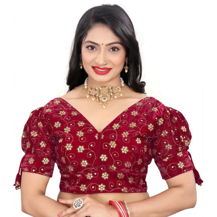 Rosolly Women's Jimmy Choo Embroidery Readymade Blouse (Maroon, Size: Free Size)