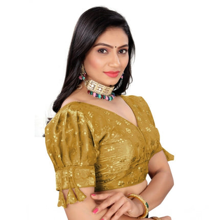 Rosolly Women's Jimmy Choo Embroidery Readymade Blouse (Gold, Size: Free Size)