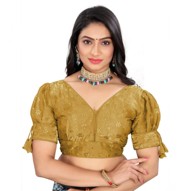 Rosolly Women's Jimmy Choo Embroidery Readymade Blouse (Gold, Size: Free Size)