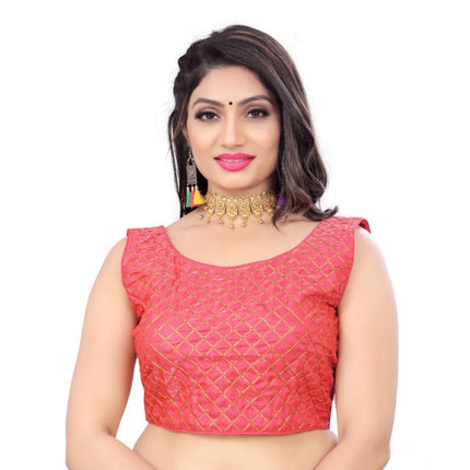 Rosolly Women's Satin Embroidery Readymade Blouse (Pink, Size: Free Size)