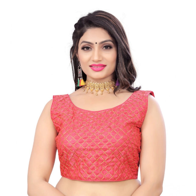 Rosolly Women's Satin Embroidery Readymade Blouse (Pink, Size: Free Size)