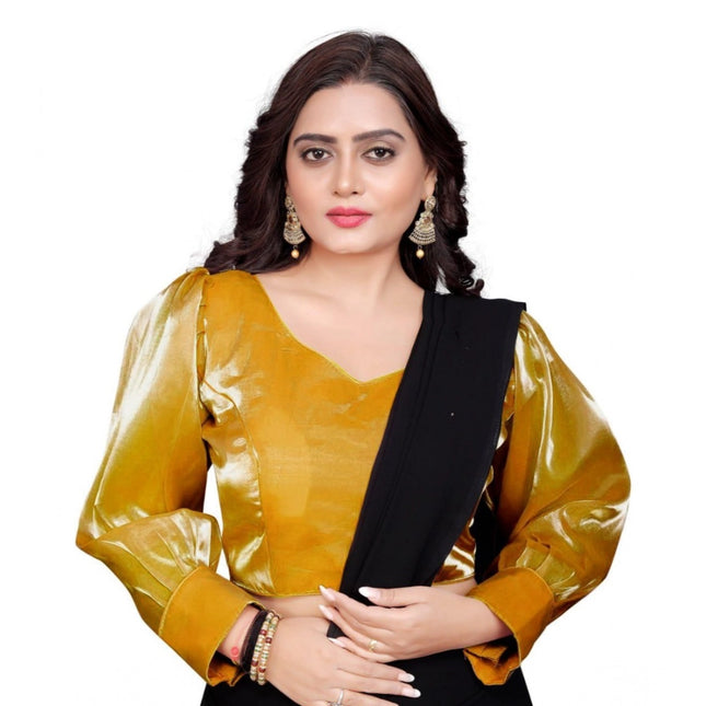 Rosolly Women's Organza Plain Readymade Blouse (Mustard, Size: Free Size)