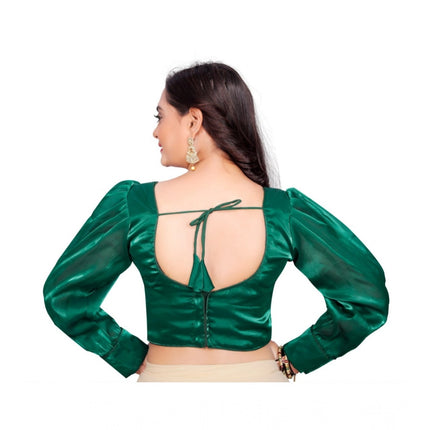 Rosolly Women's Organza Plain Readymade Blouse (Green, Size: Free Size)