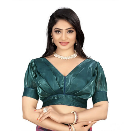 Rosolly Women's Organza Plain Readymade Blouse (Marine Teal, Size: Free Size)
