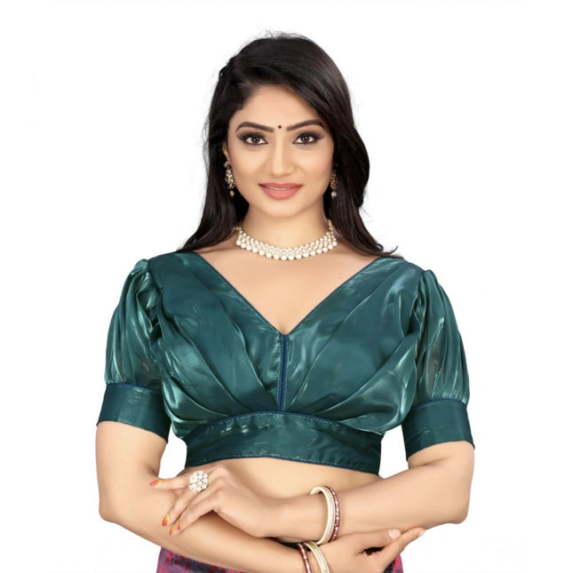 Rosolly Women's Organza Plain Readymade Blouse (Marine Teal, Size: Free Size)