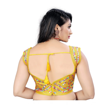 Rosolly Women's Phantom Paper Mirror Readymade Blouse (Mustard, Size: Free Size)