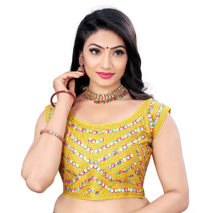 Rosolly Women's Phantom Paper Mirror Readymade Blouse (Mustard, Size: Free Size)