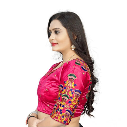 Rosolly Women's Malai Silk Floral Readymade Blouse (Pink, Size: Free Size)