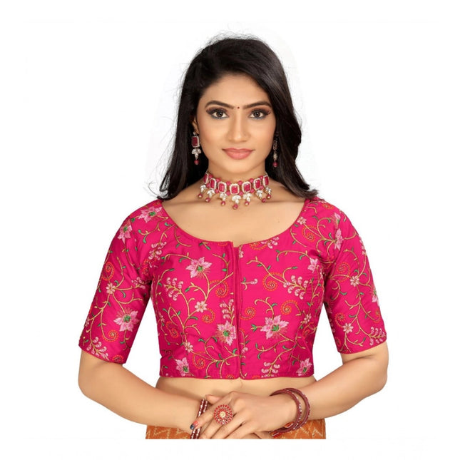 Rosolly Women's Satin Floral Readymade Blouse (Pink, Size: Free Size)