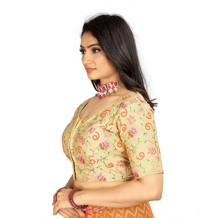 Rosolly Women's Satin Floral Readymade Blouse (Beige, Size: Free Size)