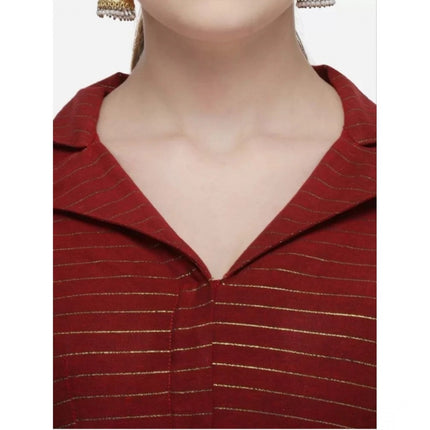 Rosolly Women's Cotton Striped Readymade Blouse (Maroon, Size: Free Size)