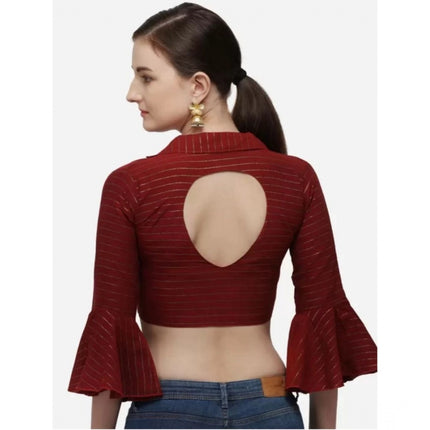 Rosolly Women's Cotton Striped Readymade Blouse (Maroon, Size: Free Size)