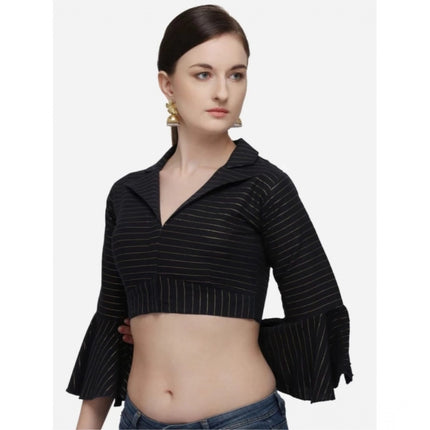 Rosolly Women's Cotton Striped Readymade Blouse (Black, Size: Free Size)