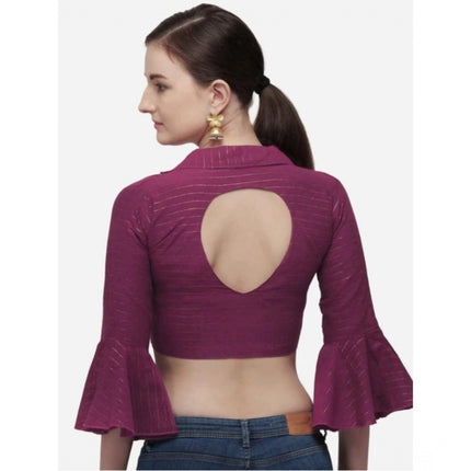 Rosolly Women's Cotton Striped Readymade Blouse (Magenta, Size: Free Size)