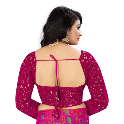 Rosolly Women's Velvet Embroidery Readymade Blouse (Pink, Size: Free Size)